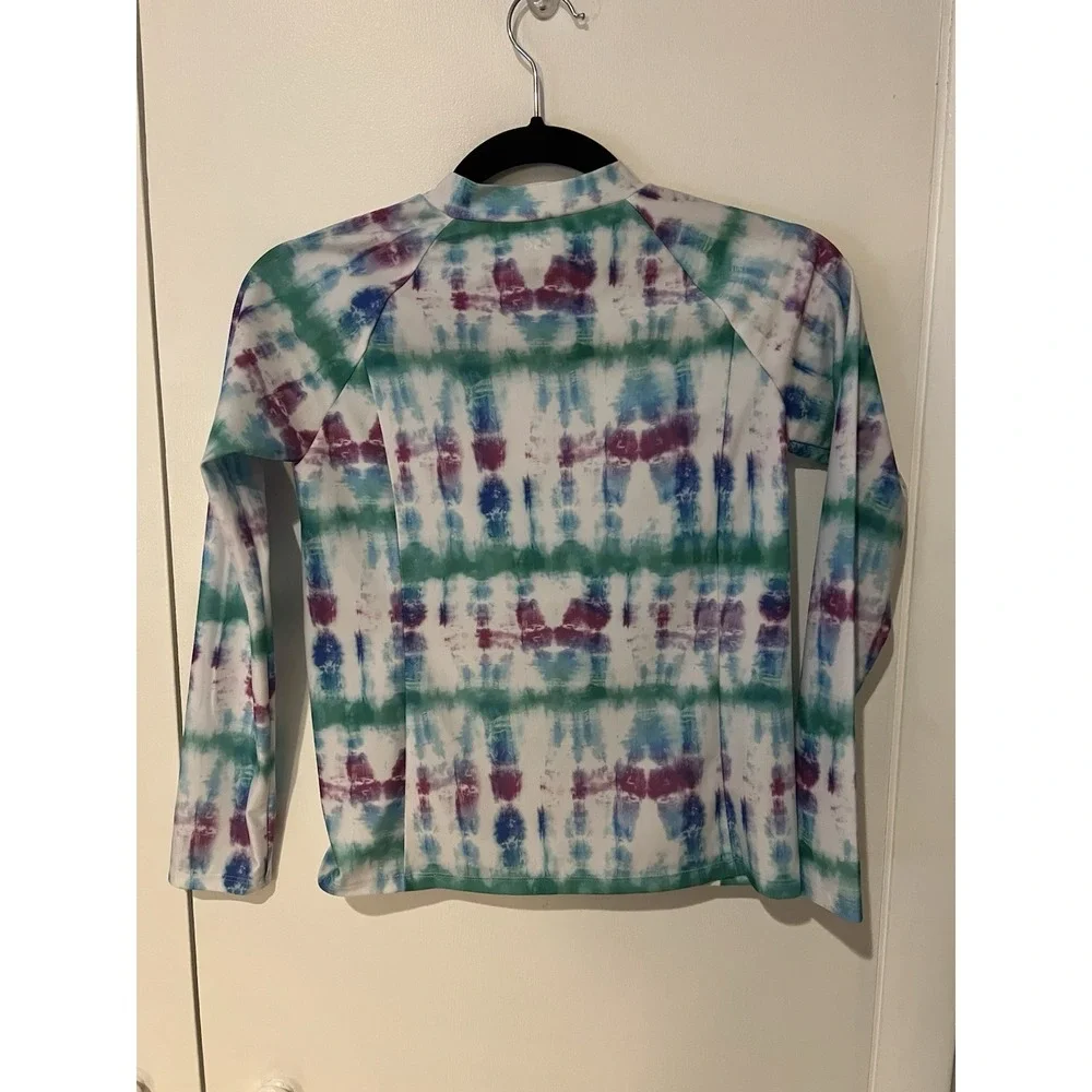 NWT‎ DSG Girls' Long Sleeve Rash Guard Top Size Large Tide Dye 1/2 Zip Sun